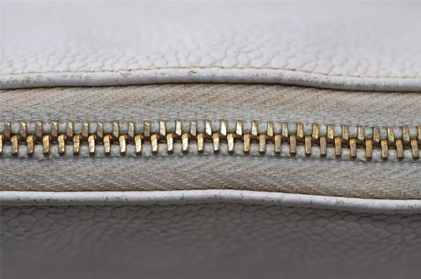 Authentic CHANEL Vintage Caviar Skin Clutch Hand Bag Purse White CC 0436J