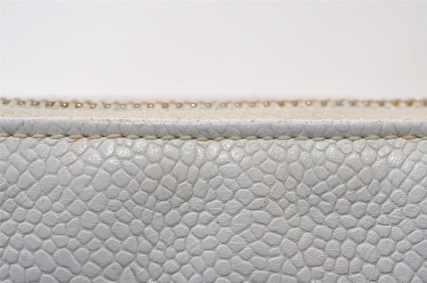 Authentic CHANEL Vintage Caviar Skin Clutch Hand Bag Purse White CC 0436J