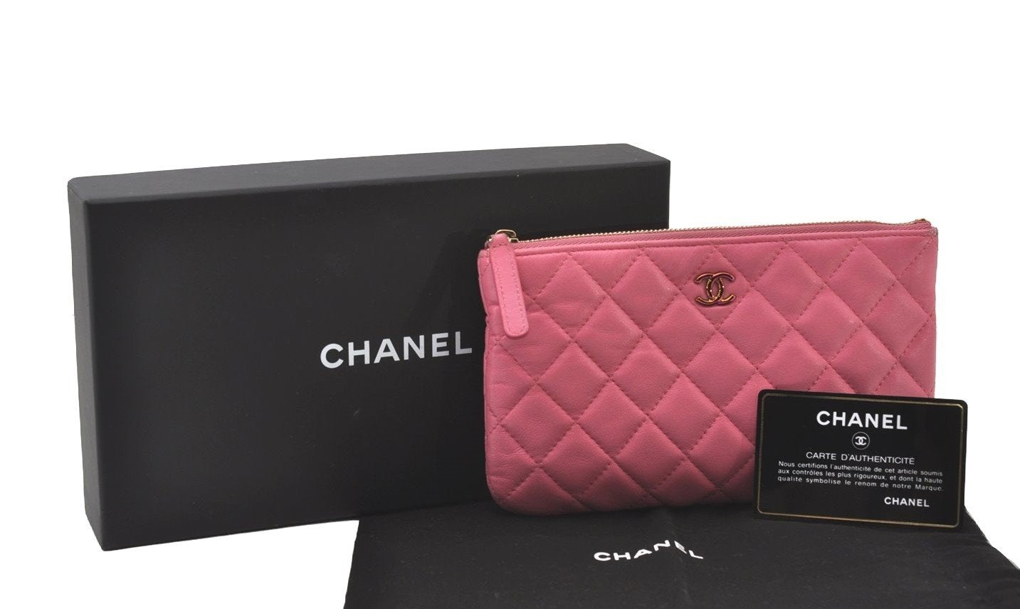 Authentic,CHANEL,Calf Skin,Pouch,Pink,0437J