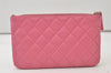 Authentic CHANEL Vintage Calf Skin Matelasse Pouch Purse Pink CC Box 0437J