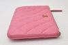 Authentic CHANEL Vintage Calf Skin Matelasse Pouch Purse Pink CC Box 0437J