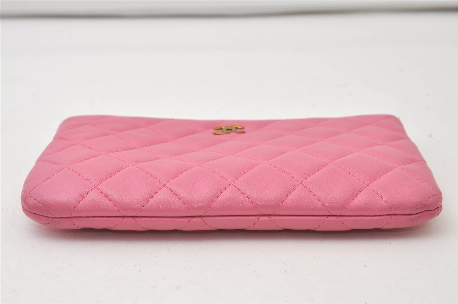 Authentic CHANEL Vintage Calf Skin Matelasse Pouch Purse Pink CC Box 0437J