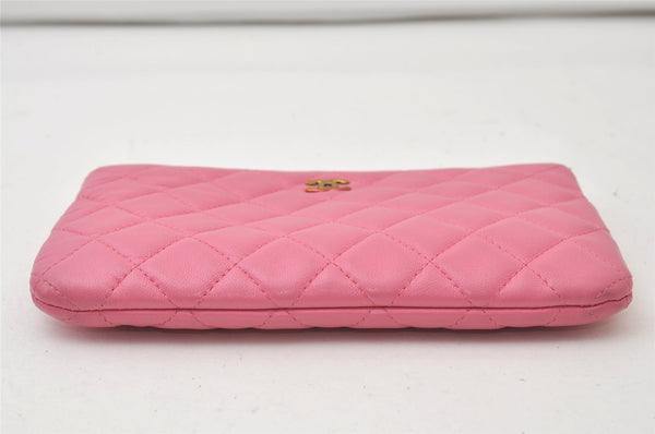 Authentic CHANEL Vintage Calf Skin Matelasse Pouch Purse Pink CC Box 0437J