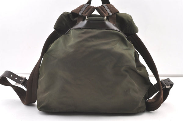 Authentic PRADA Vintage Nylon Tessuto Leather Drawstring Backpack Green 0438K