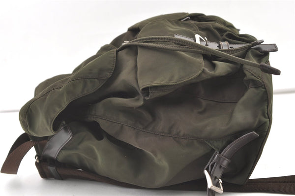 Authentic PRADA Vintage Nylon Tessuto Leather Drawstring Backpack Green 0438K