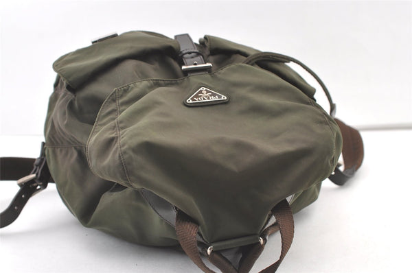 Authentic PRADA Vintage Nylon Tessuto Leather Drawstring Backpack Green 0438K