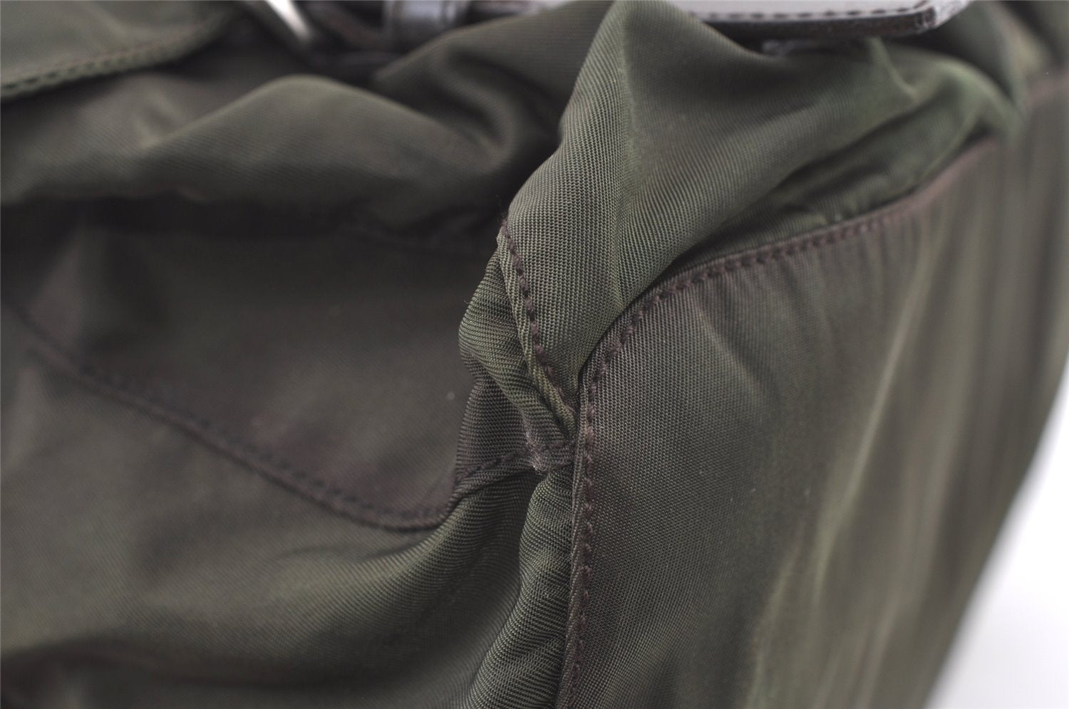 Authentic PRADA Vintage Nylon Tessuto Leather Drawstring Backpack Green 0438K
