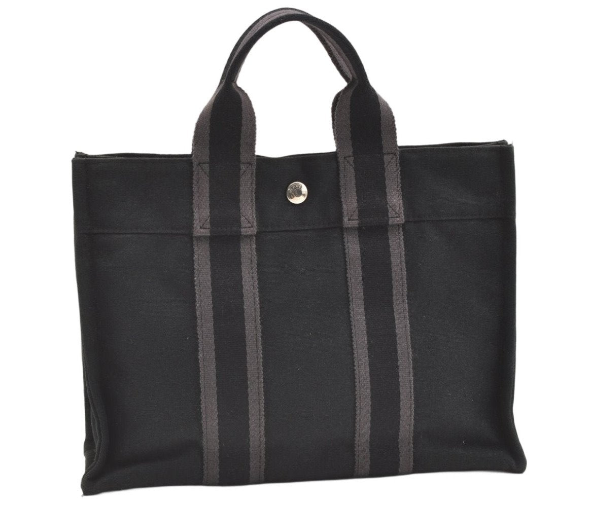 Authentic HERMES Vintage Fourre Tout PM Hand Tote Bag Canvas Black 0439K