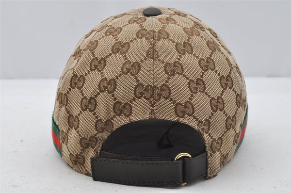 Authentic GUCCI Web Sherry Line Cap GG Canvas Leather Size M 200035 Brown 0441J