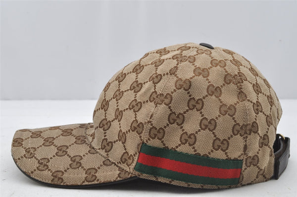 Authentic GUCCI Web Sherry Line Cap GG Canvas Leather Size M 200035 Brown 0441J