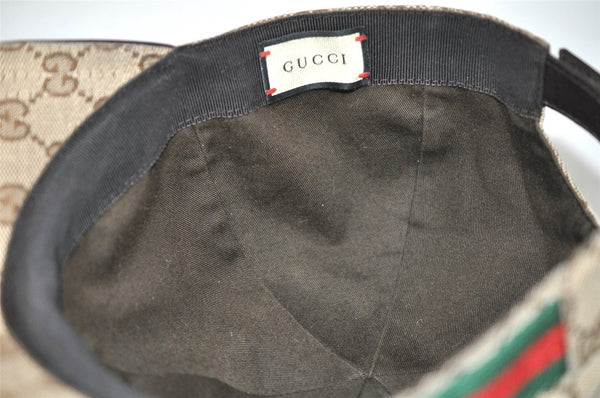 Authentic GUCCI Web Sherry Line Cap GG Canvas Leather Size M 200035 Brown 0441J