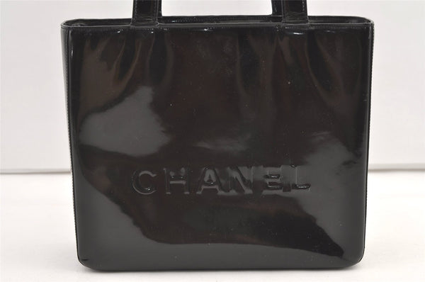 Authentic CHANEL Vintage Enamel Shoulder Hand Bag Purse Black 0442K