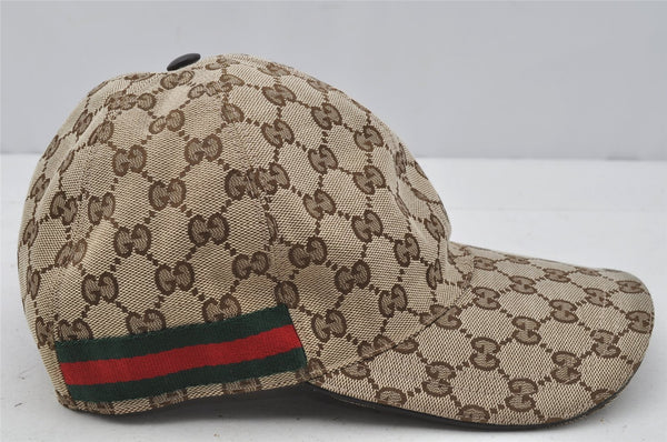 Authentic GUCCI Web Sherry Line Cap GG Canvas Leather Size M 200035 Brown 0444J