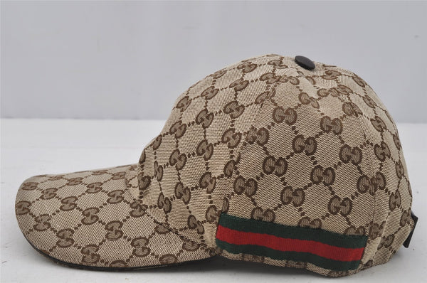 Authentic GUCCI Web Sherry Line Cap GG Canvas Leather Size M 200035 Brown 0444J