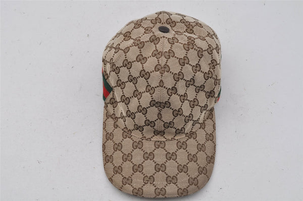 Authentic GUCCI Web Sherry Line Cap GG Canvas Leather Size M 200035 Brown 0444J