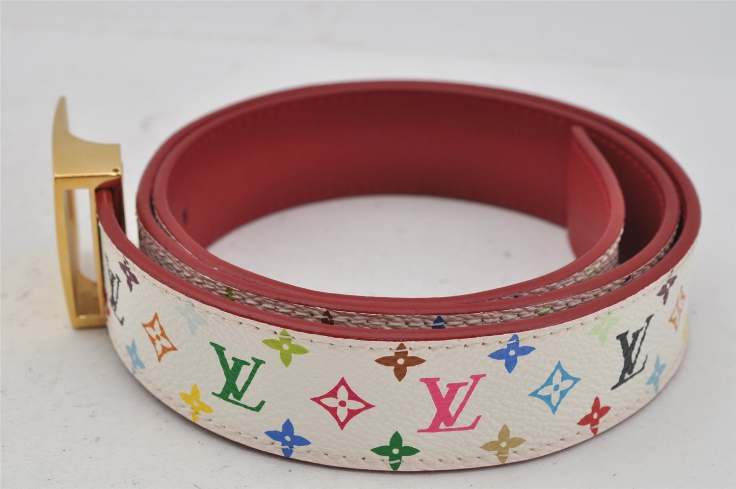 Auth Louis Vuitton Monogram Multicolor Ceinture LV Cut 80cm 31.5