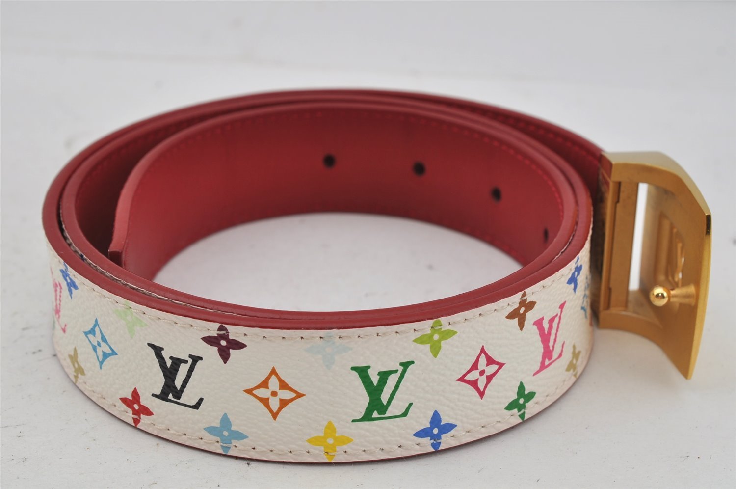 Auth Louis Vuitton Monogram Multicolor Ceinture LV Cut 80cm 31.5