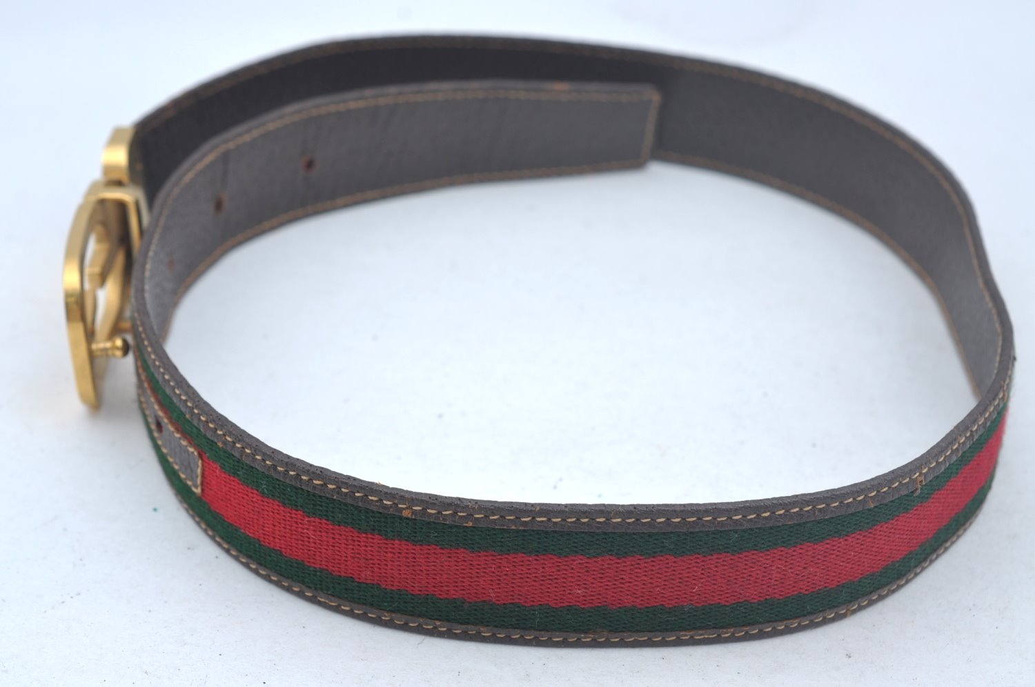 Authentic GUCCI Web Sherry Line Belt Leather Canvas 23.2-27.8