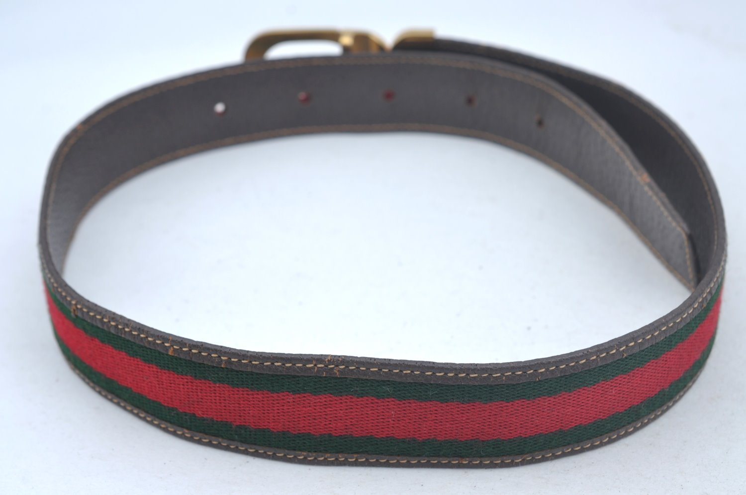 Authentic GUCCI Web Sherry Line Belt Leather Canvas 23.2-27.8