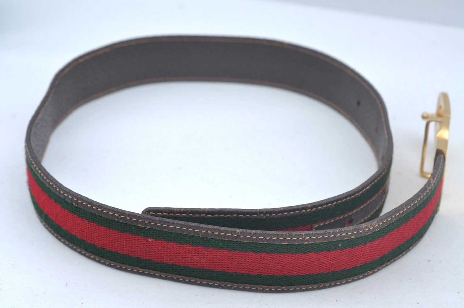 Authentic GUCCI Web Sherry Line Belt Leather Canvas 23.2-27.8