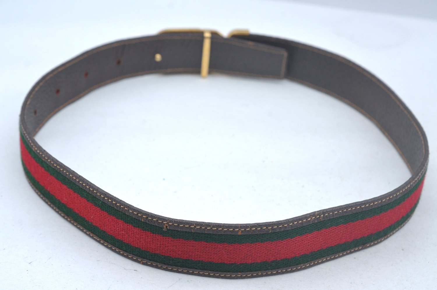 Authentic GUCCI Web Sherry Line Belt Leather Canvas 23.2-27.8