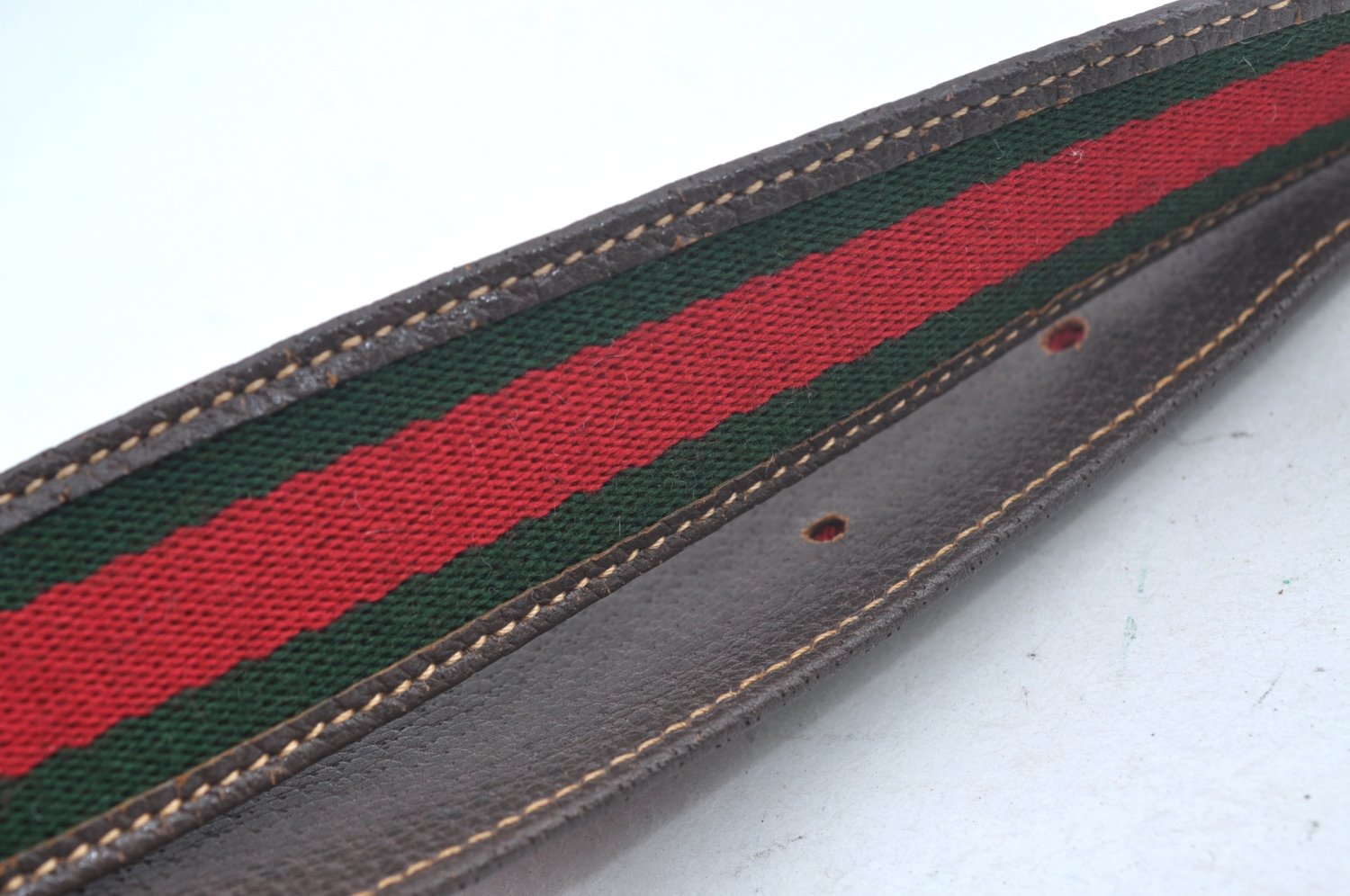 Authentic GUCCI Web Sherry Line Belt Leather Canvas 23.2-27.8