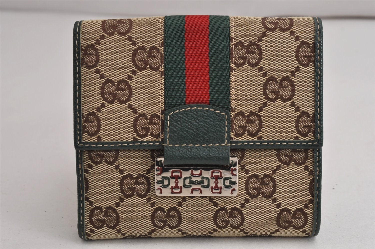 Authentic GUCCI Web Sherry Line Wallet GG Canvas Leather 146195 Brown 0448K