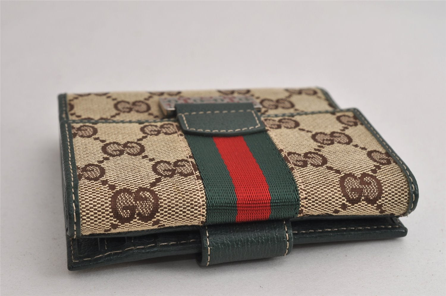 Authentic GUCCI Web Sherry Line Wallet GG Canvas Leather 146195 Brown 0448K