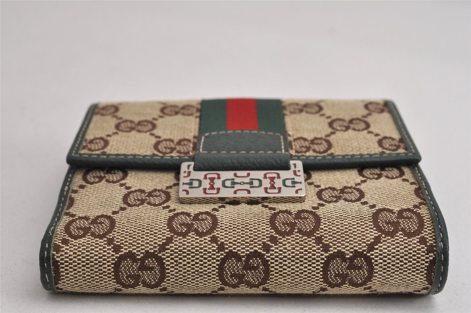 Authentic GUCCI Web Sherry Line Wallet GG Canvas Leather 146195 Brown 0448K