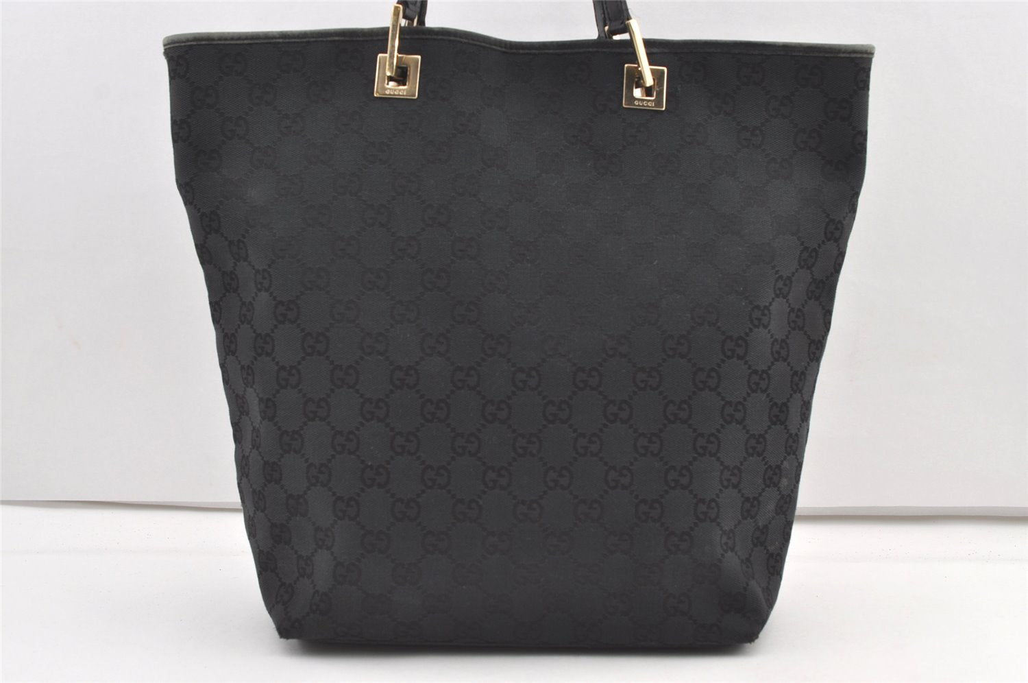 Authentic GUCCI Vintage Shoulder Tote Bag GG Canvas Leather 0021098 Black 0449K