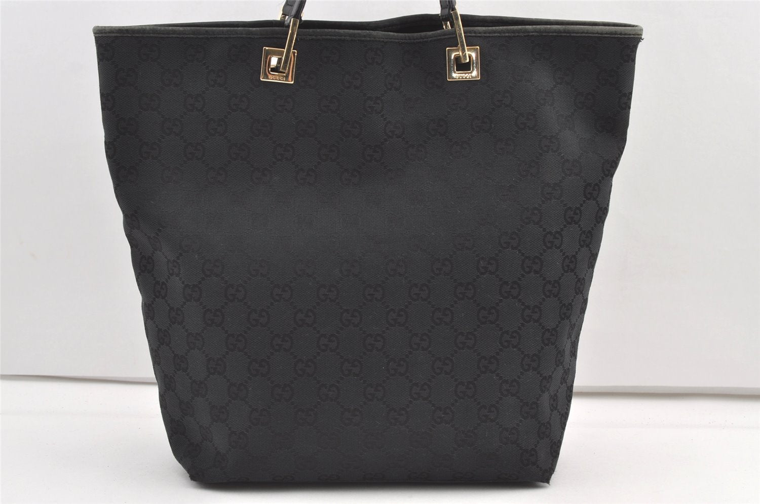 Authentic GUCCI Vintage Shoulder Tote Bag GG Canvas Leather 0021098 Black 0449K