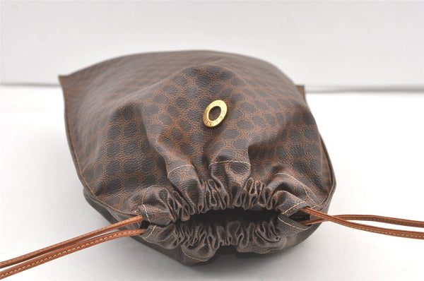 Authentic CELINE Macadam Blason Drawstring Hand Bag PVC Leather Brown 0450K