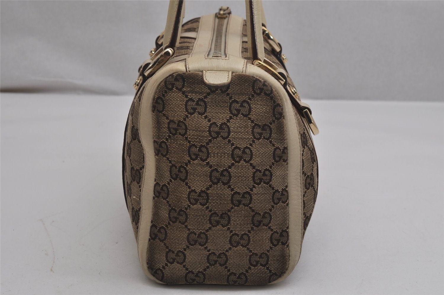 Authentic GUCCI Abbey Hand Boston Bag GG Canvas Leather Brown 130942 Junk 0452K