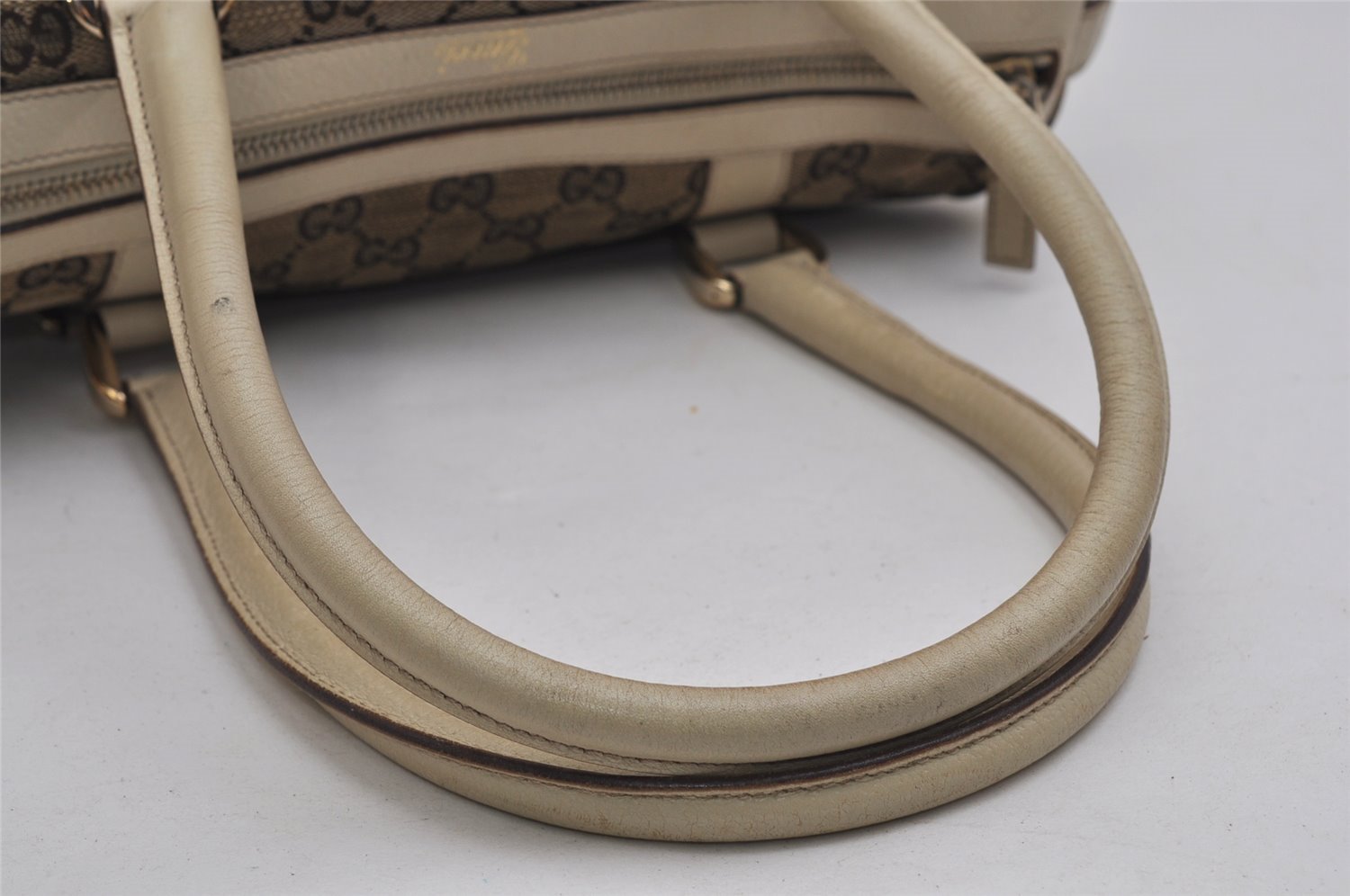Authentic GUCCI Abbey Hand Boston Bag GG Canvas Leather Brown 130942 Junk 0452K