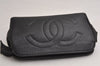Authentic CHANEL Caviar Skin CC Logo Cosmetic Pouch Purse Black Junk 0453K