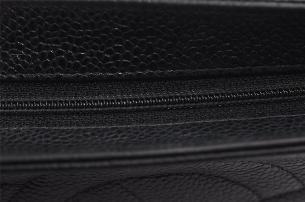 Authentic CHANEL Caviar Skin CC Logo Cosmetic Pouch Purse Black Junk 0453K