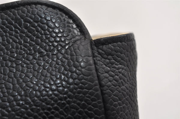 Authentic CHANEL Caviar Skin CC Logo Cosmetic Pouch Purse Black Junk 0453K