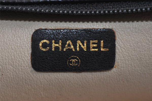 Authentic CHANEL Caviar Skin CC Logo Cosmetic Pouch Purse Black Junk 0453K