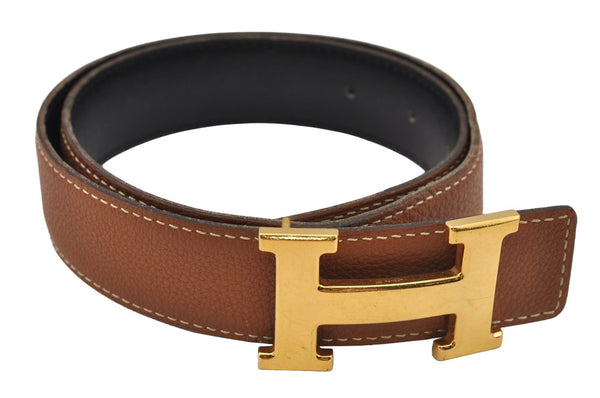 Authentic HERMES Constance Leather Belt Size 65cm 25.6" Brown Black 0454J