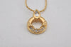 Authentic Christian Dior Gold Tone Chain Rhinestone Pendant Necklace CD 0456K