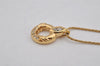 Authentic Christian Dior Gold Tone Chain Rhinestone Pendant Necklace CD 0456K