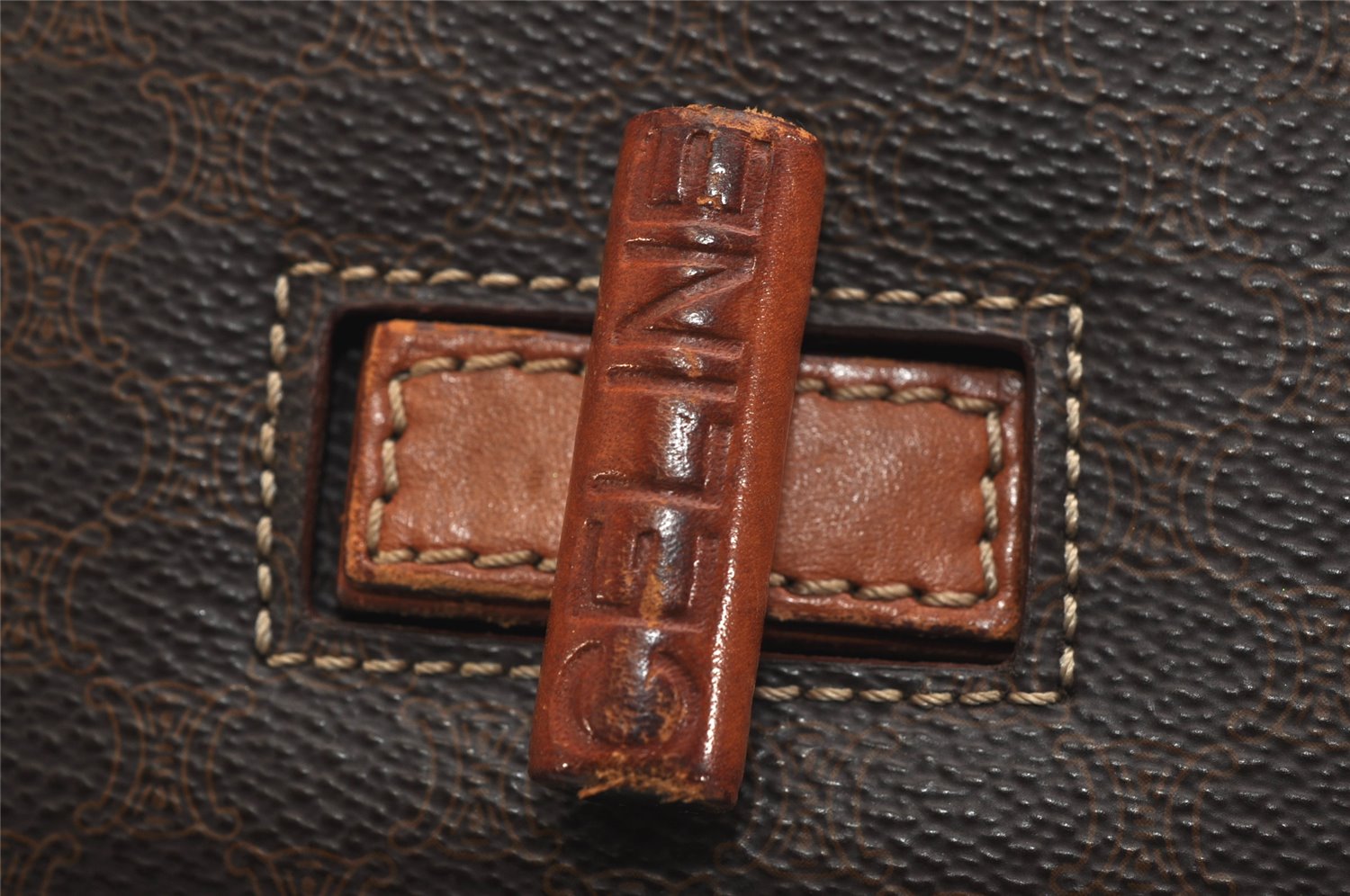Authentic CELINE Macadam Blason Shoulder Cross Body Bag PVC Leather Brown 0457K