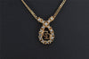 Authentic Christian Dior Gold Tone Chain Rhinestone Pendant Necklace CD 0458K