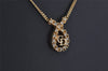 Authentic Christian Dior Gold Tone Chain Rhinestone Pendant Necklace CD 0458K