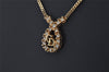 Authentic Christian Dior Gold Tone Chain Rhinestone Pendant Necklace CD 0458K