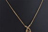 Authentic Christian Dior Gold Tone Chain Rhinestone Pendant Necklace CD 0458K