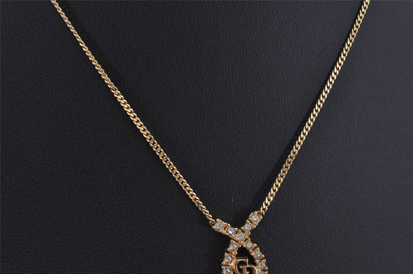 Authentic Christian Dior Gold Tone Chain Rhinestone Pendant Necklace CD 0458K