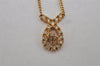 Authentic Christian Dior Gold Tone Chain Rhinestone Pendant Necklace CD 0458K