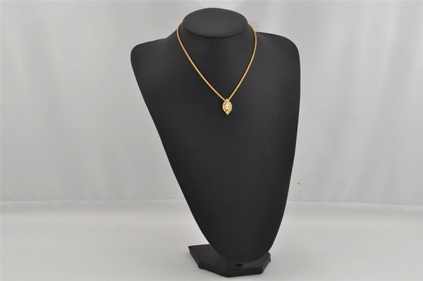 Authentic Christian Dior Gold Tone Chain Rhinestone Pendant Necklace CD 0459K