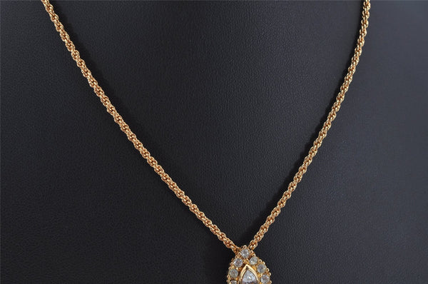 Authentic Christian Dior Gold Tone Chain Rhinestone Pendant Necklace CD 0459K